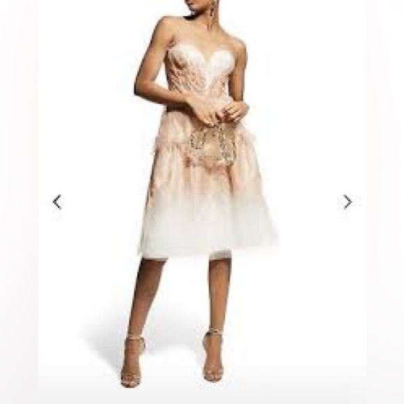 Marchesa Notte Dresses & Skirts - Marchesa Notte Pink and White Embellished Babydoll Dress Sweetheart Neckline